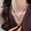 Ethnic Stainless Steel Rhinestone Stone Beaded Colorful Geometric Necklace For Women view 1