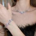 Copper Zircon Square Flower Pendant Necklace Bracelet Jewelry Set Light Luxury Style view 2