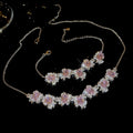 Copper Zircon Square Flower Pendant Necklace Bracelet Jewelry Set Light Luxury Style view 1