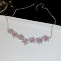 Copper Zircon Square Flower Pendant Necklace Bracelet Jewelry Set Light Luxury Style view 3