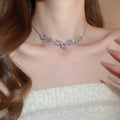 Copper Zircon Square Flower Pendant Necklace Bracelet Jewelry Set Light Luxury Style view 4