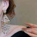 French Court Style Crystal Pearl Tassel Chandelier Earrings Geometric Light Luxury Ear Studs view 3