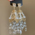French Court Style Crystal Pearl Tassel Chandelier Earrings Geometric Light Luxury Ear Studs view 4