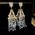 French Court Style Crystal Pearl Tassel Chandelier Earrings Geometric Light Luxury Ear Studs view 2