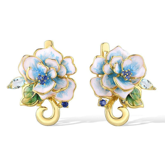 New Forest Style Enamel Flower Ear Cuffs For Women, 3D Metal Freesia Floral Jewelry For Earrings