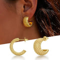 French Style Textured Metal Stud Earrings For Women With 3D Vintage Hong Kong Elegant Design view 2