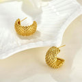 French Style Textured Metal Stud Earrings For Women With 3D Vintage Hong Kong Elegant Design view 3