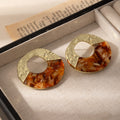 Elegant Gold Spliced Round Hollow Amber Tortoise Acrylic Alloy Statement Stud Earrings view 4