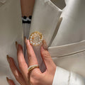 24K Gold Plated Faux Pearl And Sparkling Zircon Round Brooch, French Light Luxury Pin view 1
