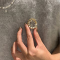 24K Gold Plated Faux Pearl And Sparkling Zircon Round Brooch, French Light Luxury Pin view 3
