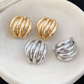 European Style Iron Geometric Round Stud Earrings With Layered Texture Smooth Finish view 2