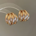 European Style Iron Geometric Round Stud Earrings With Layered Texture Smooth Finish view 4