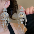 Rhinestone Copper French Geometric Round Tassel Drop Earrings Elegant Court Style view 3