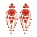 Rhinestone Copper French Geometric Round Tassel Drop Earrings Elegant Court Style view 5