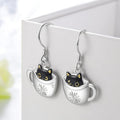 Cute Metal Cat Dangle Earrings For Women With Painted Coffee Cat Design And Fashion Fairy Style view 2