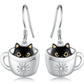 Cute Metal Cat Dangle Earrings For Women With Painted Coffee Cat Design And Fashion Fairy Style view 1