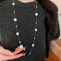 French Vintage Round Acrylic Pearl Beaded Crystal Court Style Sweater Necklace view 1