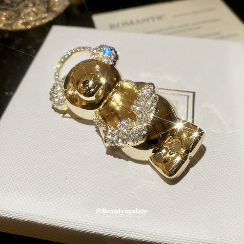 Sparkling Rhinestone Alloy Bear Brooch, Light Luxury Minimalist Suit Pin For Women