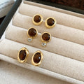 Maillard Style Resin Tiger Eye Geometric Round Oval Stud Earrings For Women view 3