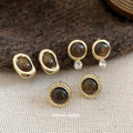 Maillard Style Resin Tiger Eye Geometric Round Oval Stud Earrings For Women view 1