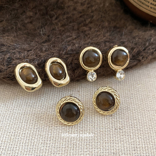 Maillard Style Resin Tiger Eye Geometric Round Oval Stud Earrings For Women