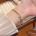 European American Minimalist Pearl Beaded Bangle With Round Ring Design For Women view 3