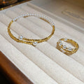 European American Minimalist Pearl Beaded Bangle With Round Ring Design For Women view 2