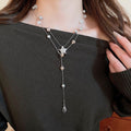 Alloy Star Pearl Waterdrop Tassel Crystal Double Layer Sweater Necklace For Women view 1