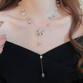 Alloy Star Pearl Waterdrop Tassel Crystal Double Layer Sweater Necklace For Women view 3