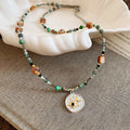 Stainless Steel Shell Beaded Round Moon Star Pendant Ethnic Vintage Sweater Necklace for Women view 2