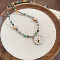 Stainless Steel Shell Beaded Round Moon Star Pendant Ethnic Vintage Sweater Necklace for Women view 4