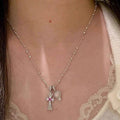 Light Luxury Zircon Cross Heart Pendant Sweater Necklace For Women view 2