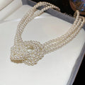 French Court Style Faux Pearl Beaded Three Layer Knotted Necklace Bracelet Jewelry Set view 4