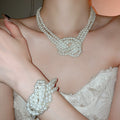 French Court Style Faux Pearl Beaded Three Layer Knotted Necklace Bracelet Jewelry Set view 1