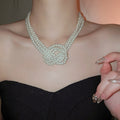 French Court Style Faux Pearl Beaded Three Layer Knotted Necklace Bracelet Jewelry Set view 3