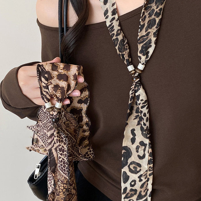 Vintage Maillard Chiffon Resin Leopard Python Print Geometric Round Sweater Necklace For Women