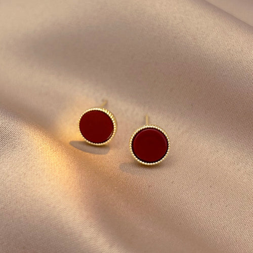 Modern Minimalist Alloy Red Geometric Round Stud Earrings For Women