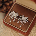 Elegant Floral Firework Drop Earrings With Faux Pearl And Sparkling Zircon Silver Needle view 3