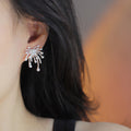 Elegant Floral Firework Drop Earrings With Faux Pearl And Sparkling Zircon Silver Needle view 4