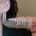 Copper Zircon Geometric Round Pendant Hoop Earrings French Court Style Luxury Ear Jewelry view 1