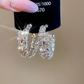 Copper Zircon Geometric Round Pendant Hoop Earrings French Court Style Luxury Ear Jewelry view 4