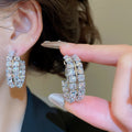 Copper Zircon Geometric Round Pendant Hoop Earrings French Court Style Luxury Ear Jewelry view 3
