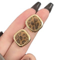 Silver Post Flocked Leopard Print Geometric Square Stud Earrings, Retro Maillard Style view 5
