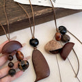 Vintage Ethnic Wood Irregular Geometric Pendant Sweater Necklace For Women view 2