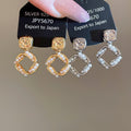 18K Gold Plated Faux Pearl Wrinkled Square Pendant Drop Earrings With Silver Needle view 3