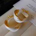Vintage Red Enamel Twisted U Shaped Basket Hoop Earrings With Silver Posts For Women view 4