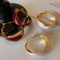 Vintage Red Enamel Twisted U Shaped Basket Hoop Earrings With Silver Posts For Women view 1