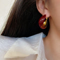 Vintage Red Enamel Twisted U Shaped Basket Hoop Earrings With Silver Posts For Women view 2