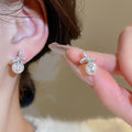 Light Luxury Bow Drop Earrings With Faux Pearl Pendant And Sparkling Zircon Geometric Design view 1