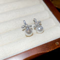 Light Luxury Bow Drop Earrings With Faux Pearl Pendant And Sparkling Zircon Geometric Design view 4